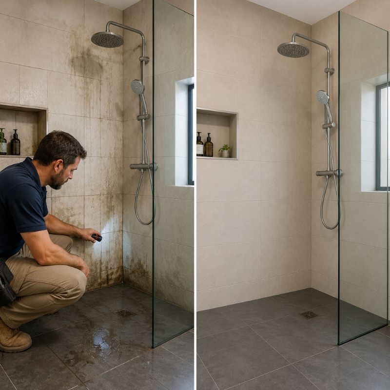 Before and after results of no-tile removal shower leak repair in bella-vista