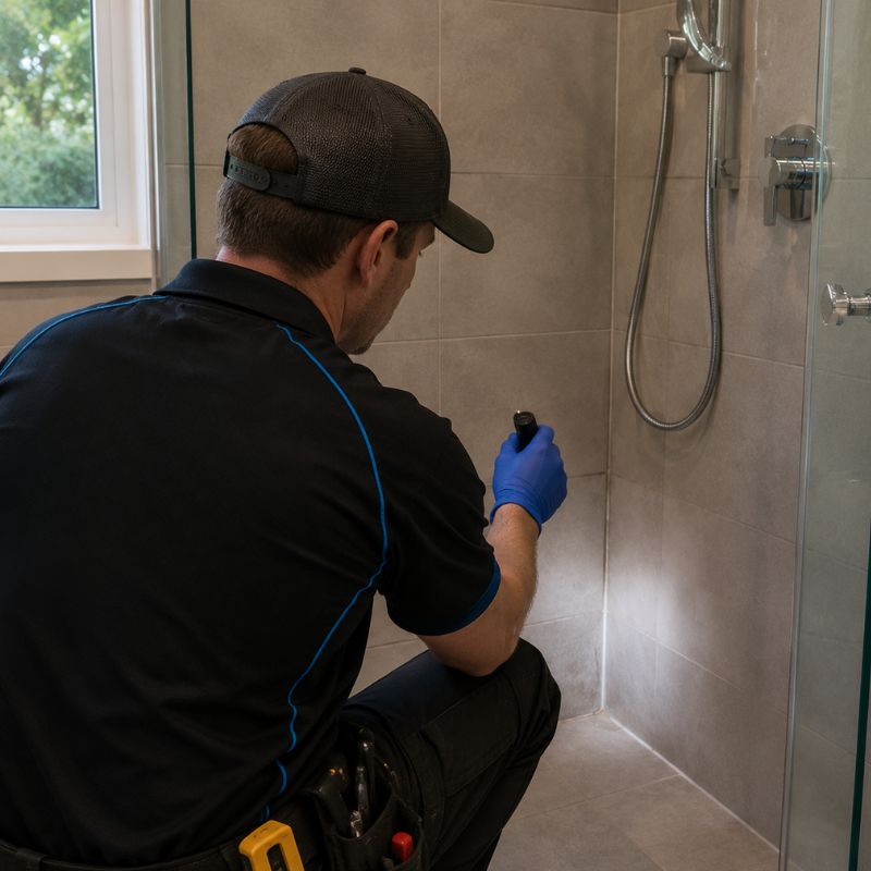 Licensed technician inspecting leaking shower in Pymble