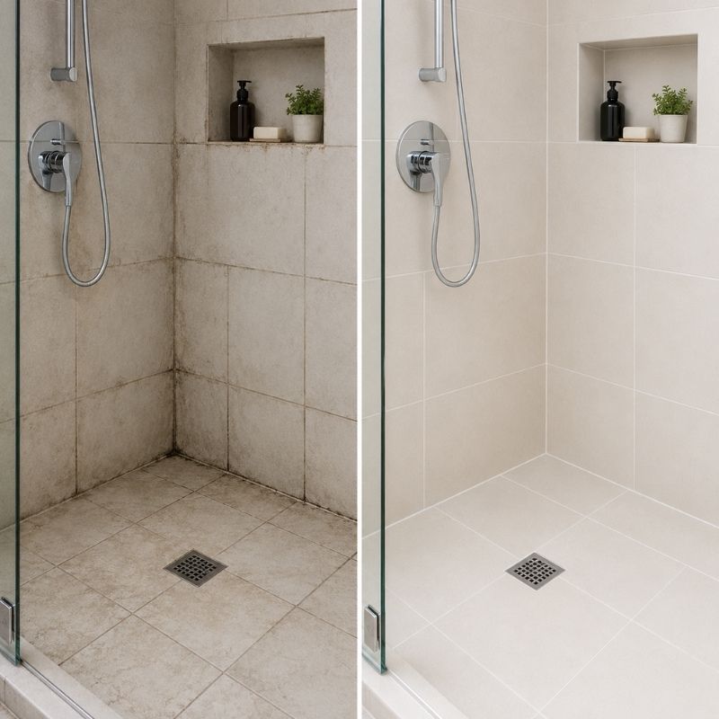 Before and after results of fixed-price leaking shower repair - tiles dry and mould-free in Westleigh