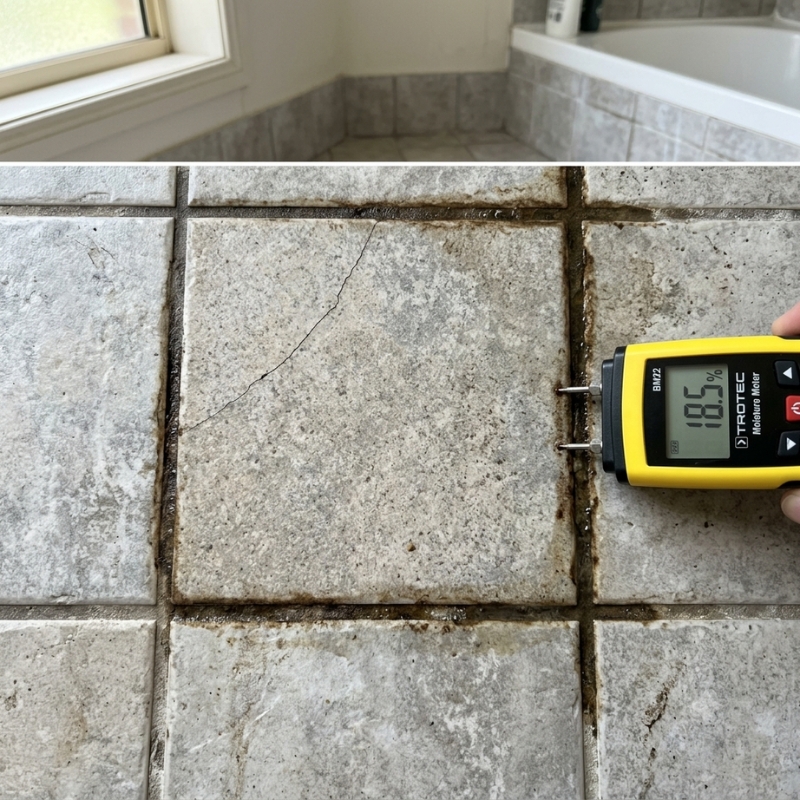Early grout discoloration and cracking signals moisture under Sydney bathroom tiles